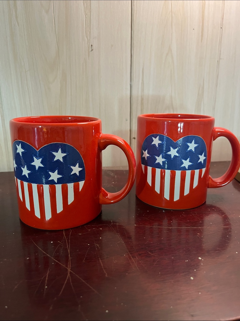 Patriotic Red Heart Flag Ceramic Mugs - Set of 2
